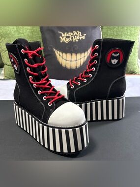 YRU x Emily the Strange Stripe Platform Boots Goth Punk 7M